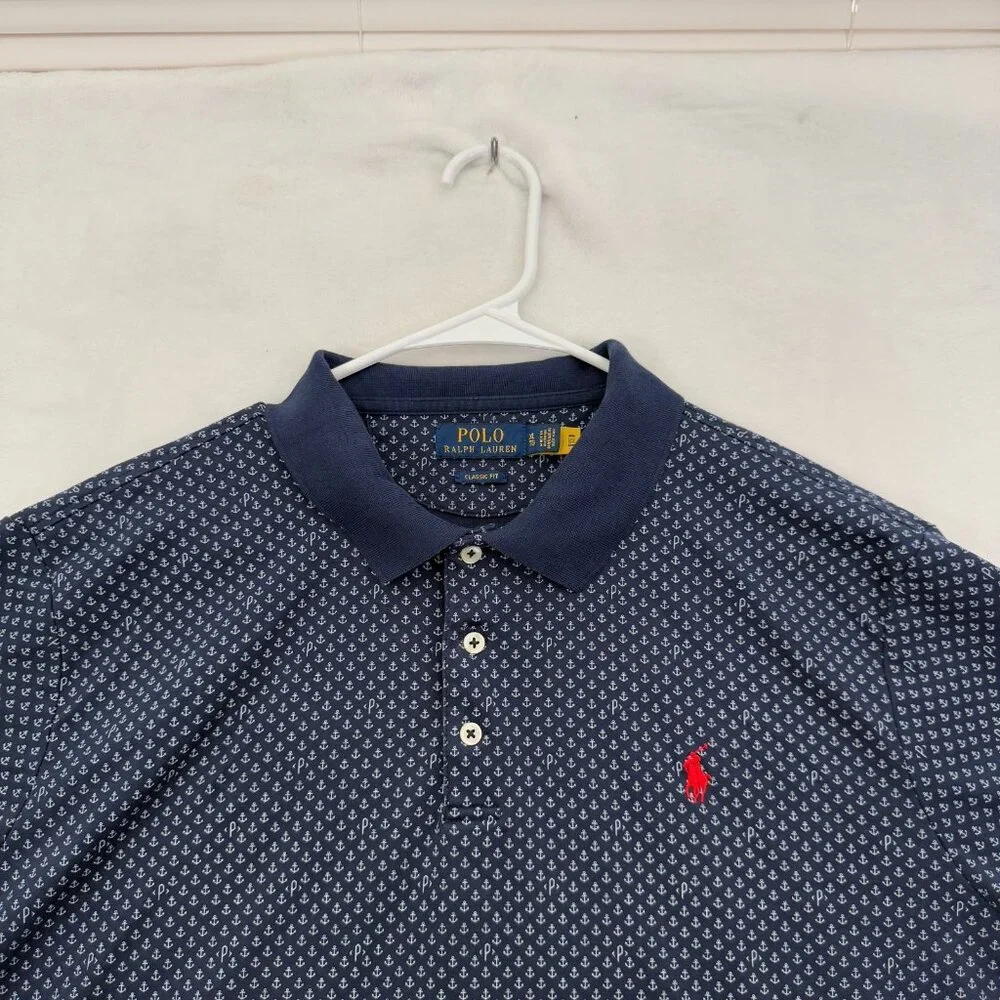 Polo Ralph Lauren Polo Shirt Mens XL Blue Classic Fit Anchor Geometric Pony